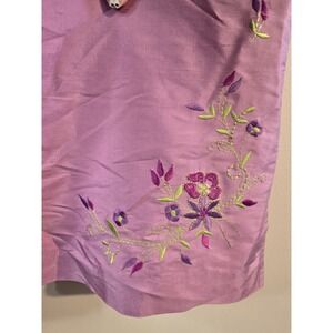 Vintage Floral Embroidered Silk Midi Skirt Purple Womens 12 Fairy Whimsy Y2K